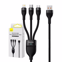3in1 USB kabelis Baseus Flash Series, USB-C + micro USB + Lightning, 100W, 1.2m (juodas)