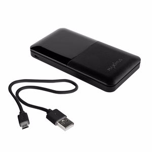 Išorinė baterija MX ROTH 10 000 mAh, 2xUSB, 10W Li-Po, juoda, + microUSB laidas