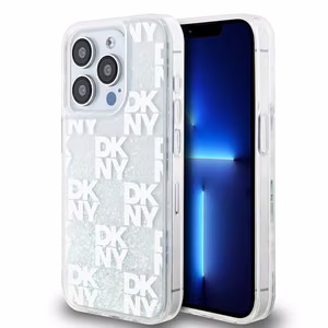 DKNY skystojo blizgučio daugiologo dėklas telefonui iPhone 15 Pro - baltas