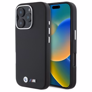 BMW M Edition Kevlar apvyniotas metalinis iPhone 16 Pro Max dėklas - juodas