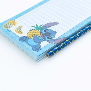 Disney Stitch Tropical magnetinė pirkinių sąrašo užrašinė šaldytuvui su pieštuku, 10 × 21 cm