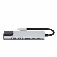 "Tech-Protect" HB02 HUB adapteris 6in1 USB-C + USB2.0 + USB3.0 + HDMI 4K 30Hz + RJ45 + PD100W - pilkas
