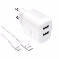 Puro PROLITE 10W 2x USB-A sieninis įkroviklis + USB-A - USB-C kabelis 1.2m - baltas