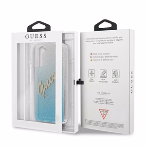 Guess GUHCS21MPCUGLSBL S21+ G996 синий/синий жёсткий чехол Glitter Gradient Script