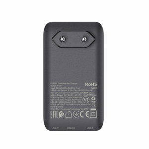 Acefast A100 65W GaN 2 USB-C + USB-A itin plonas įkroviklis - juodas