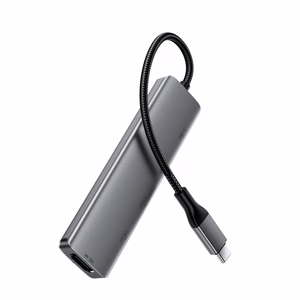 Acefast J18 USB šakotuvas USB-C 6-in-1 HDMI 4K 60Hz PD90W doko stotis - pilkas