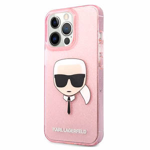 Karl Lagerfeld blizgus Karl's galvos dėklas telefonui iPhone 13 Pro Max – rožinis