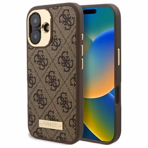 Guess 4G Logo Plate Magnetinis dėklas iPhone 16 - rudas