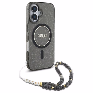 Guess IML Blizgus Su Perlo Dirželiu Magnetinis dėklas iPhone 16 - juoda
