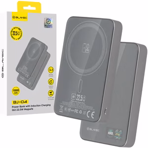 Blavec Išorinė baterija 10000mAh BJ-04 Plona 13,5mm - Type C - 22,5W magnetinė Magsafe 3 in 1 (PBBJ04-MC10G) pilka stiklas