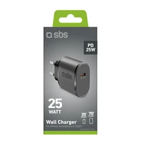SBS TETR1CPD25 25W USB-C sieninis įkroviklis su Power Delivery - juodas