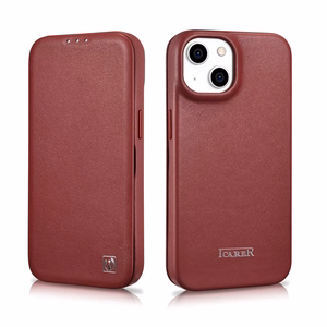 iCarer CE Premium odinis folio dėklas iPhone 14 Plus su MagSafe magnetiniu flipu - raudonas