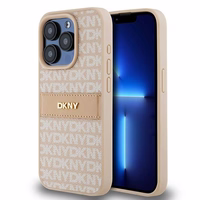 DKNY Odinis mono juosta ir metalinis logotipas dėklas telefonui iPhone 15 Pro - rožinis