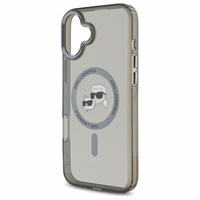 Karl Lagerfeld IML Metal Karl&Choupette Head magnetinis dėklas telefonui iPhone 16 Plus - juodas