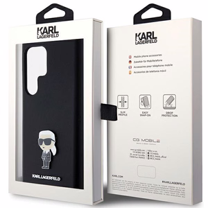 Karl Lagerfeld silikoninis Ikonik metalinis smeigtukas dėklas telefonui Samsung Galaxy S23 Ultra - juodas