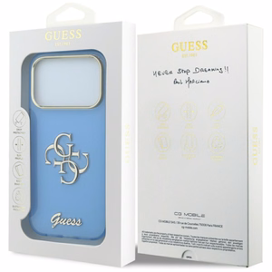 Guess IML 4G Script Metal dėklas, skirtas iPhone 18 Pro Max / 17 Pro Max – šviesiai mėlynas