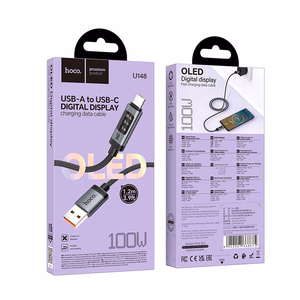 Kabelis (m) - su skaitmenine indikacija USB A į USB C Hoco PD 6A 100W 1,2 m U148 juodas (m)