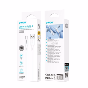 BWOO 3A silikoninis laidas X329C USB - USB-C 1m baltas