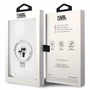 Karl Lagerfeld KLHMP15XHMRSKCH iPhone 15 Pro Max 6.7" baltas kietasis dėklas su žiediniu stovu Karl&Choupette MagSafe