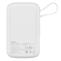 Baseus Qpow su skaitmenine indikacija išorinė baterija su greitu įkrovimu 10000mAh 22.5W QC/PD/SCP/FCP su įmontuotu USB-C kabeliu balta