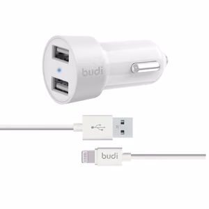 Budi BD622LW car charger with 2 USB-A ports, with LED indicator, with Lightning cable