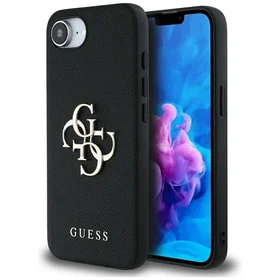 Guess PU Grained 4G Metal Logo dėklas telefonui iPhone 16e - juodas