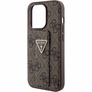 Guess Grip Stand 4G Triangle Strass dėklas telefonui iPhone 15 Pro - rudas
