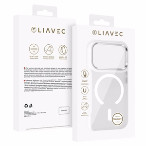 Liavec Cloudy dėklas su metaliniu kameros rėmeliu, skirtas Iphone 17 Pro Max baltas (kameros valdymo mygtukas)