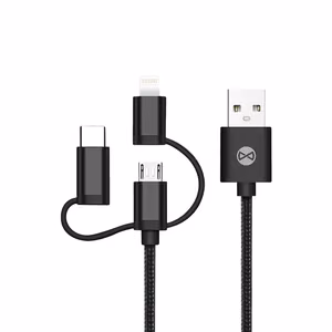 Forever Кабель 3в1 USB — Lightning и USB-C и microUSB 1,0 м 1,5A чёрный