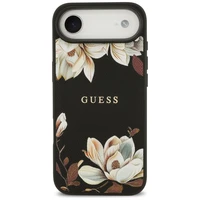 Guess Grained Flowers Classic Logo MagSafe dėklas iPhone Air - juodas (m)