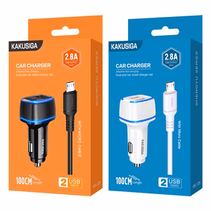 KAKU automobilinis įkroviklis KSC-528 Shengyu - 2xUSB - 2,8A su USB į Micro USB baltas