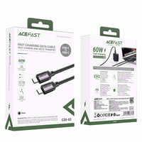 "Acefast C20-03" USB-C kabelis - USB-C 480Mb/s 3A 1,2 m - juodas