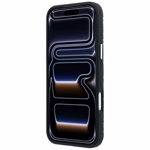 Karl Lagerfeld Grained Allover Logo Metal Elongated MagSafe dėklas, skirtas iPhone 18 Pro / 17 Pro, juodas