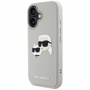 Karl Lagerfeld HC 3D guminis dvigubų galvų iPhone 16 dėklas - smėlio spalvos