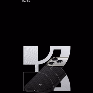 Juodas „Benks Magnetic Armor Pro Armor Grid 600D“ kevlaro dėklas su metaliniu rėmeliu (C.K.FL.AP.BK.B072), skirtas iPhone 18 Pro / iPhone 17 Pro su „Camera Control“ mygtuku