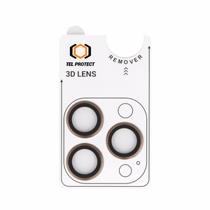 Grūdintas stiklas Tel Protect 3D objektyvo apsaugai ant kameros iPhone 15 Pro/15 Pro Max titano spalva (lęšiai 3 vnt.)