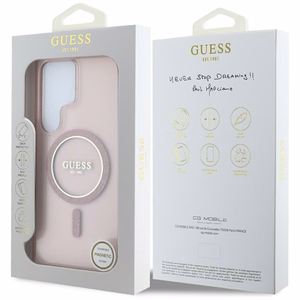 Guess Glitter Circle Classic Logo Magnetinis dėklas telefonui Samsung Galaxy S25 Ultra rožinis