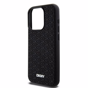 DKNY 3D Guminis dėklas su pasikartojančiu raštu iPhone 15 Pro - juodas