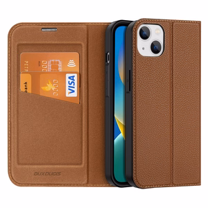 Dux Ducis Skin X2 dėklas telefonui iPhone 14 Plus su magnetine uždanga rudas