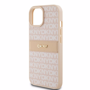DKNY Odinis mono juosta ir metalinis logotipas dėklas telefonui iPhone 15 / 14 / 13 - rožinis