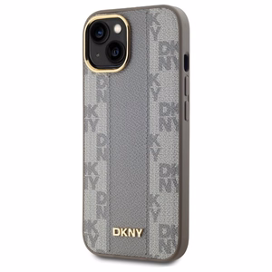 DKNY Odinis languotas mono raštas Magnetinis dėklas telefonui iPhone 15 Plus - smėlio spalvos
