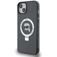 Karl Lagerfeld KLHMP15SHMRSKHK iPhone 15 6.1 juodas kietasis dėklas su žiediniu laikikliu MagSafe