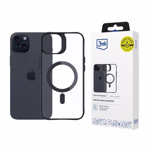 Чехол 3mk Satin Armor MagCase с MagSafe для iPhone 15 Plus - прозрачный с чёрной рамкой