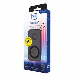 3mk PastelUp 10000mAh 22.5W USB 1A1C Išorinė baterija (f) - juoda