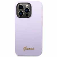 Guess GUHCP14XSLSMU iPhone 14 Pro Max 6.7" violetinis kietasis dėklas silikoninis Vintage Gold Logo