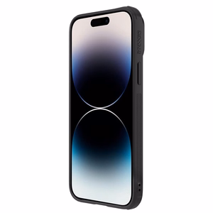 Nillkin Synthetic Fiber S dėklas iPhone 14 Pro Max su kameros dangteliu, juodas
