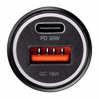 Įkroviklis automobilinis Blue Star (1xUSB-C; QC 3.0; 30W) + laidas "USB-C(Type-C) to USB-C(Type-C)" juodas