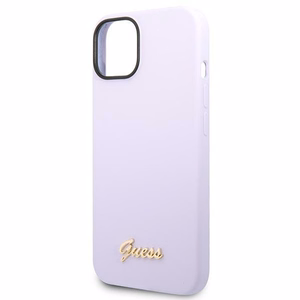 Guess silikoninis Vintage Gold Logo dėklas iPhone 14 / 15 Plus violetinis
