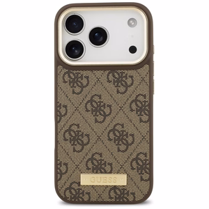 Guess 4G Logo Plate Magnetinis dėklas iPhone 17 Pro - rudas