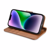 iCarer Dėklas telefonui 2in1 iš odos su dangteliu Anti-RFID rudas iPhone 14 (WMI14220725-BN)